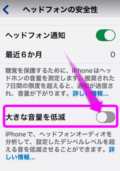 大きな音量を低減をオンにする