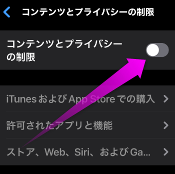 コンテンツとプライバシーの制限