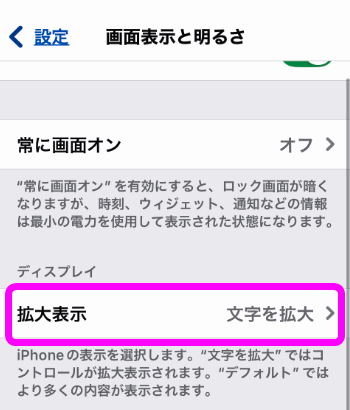 拡大表示をタップ